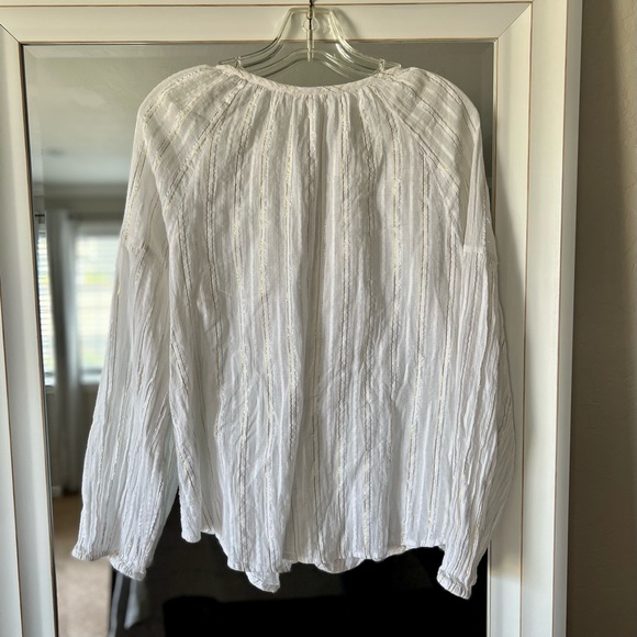 Gap Womens Top Gold Silver Striped Metallic Stripe Tassel Long Sleeve - Picture 3 of 15